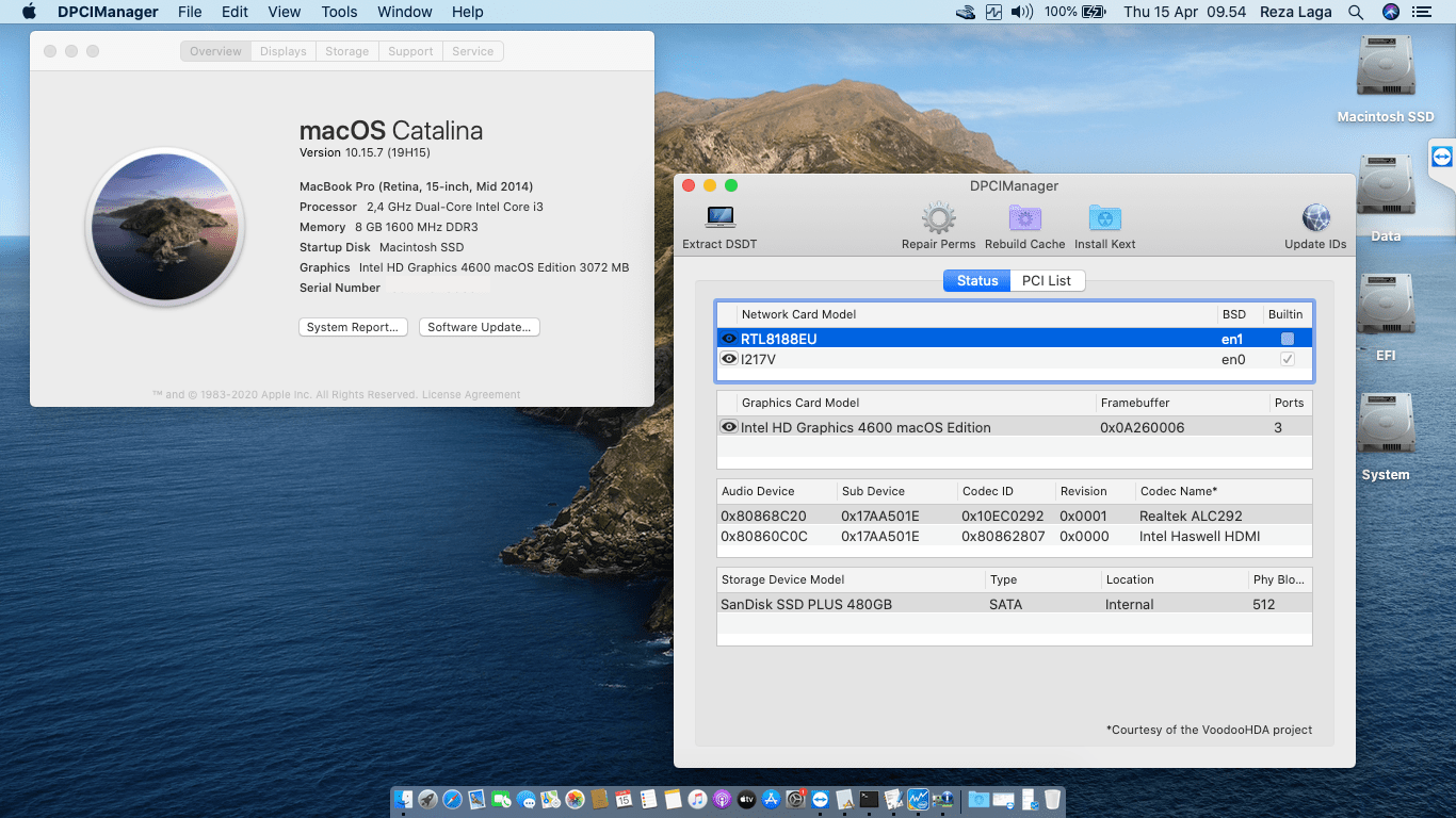Success Hackintosh macOS Catalina 10.15.7 Build 19H15 at Lenovo Thinkpad L540